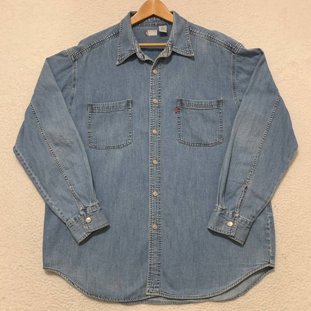 Vintage Levis Denim Button Down Shirt Mens L Light Wash Blue 60560-1316 Y2K 2003